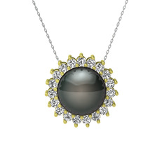 Gün Işığı İnci Kolye - Siyah inci ve swarovski 925 ayar altın kaplama gümüş kolye (40 cm gümüş rolo zincir) #j75kfv