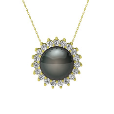 Gün Işığı İnci Kolye - Siyah inci ve swarovski 8 ayar altın kolye (40 cm gümüş rolo zincir) #jm0fj6