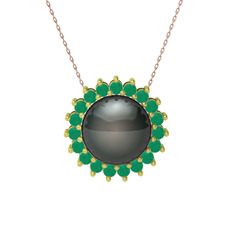 Gün Işığı İnci Kolye - Siyah inci ve kök zümrüt 925 ayar altın kaplama gümüş kolye (40 cm rose altın rolo zincir) #jtqy37