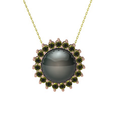 Gün Işığı İnci Kolye - Siyah inci ve peridot 925 ayar rose altın kaplama gümüş kolye (40 cm altın rolo zincir) #juscgb