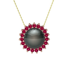 Gün Işığı İnci Kolye - Siyah inci ve rodolit garnet 18 ayar rose altın kolye (40 cm altın rolo zincir) #l5hfvs