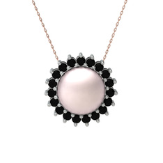 Gün Işığı İnci Kolye - Pembe inci ve siyah zirkon 8 ayar beyaz altın kolye (40 cm rose altın rolo zincir) #ldmx8v