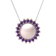Gün Işığı İnci Kolye - Pembe inci ve ametist 8 ayar rose altın kolye (40 cm beyaz altın rolo zincir) #lwjxgu
