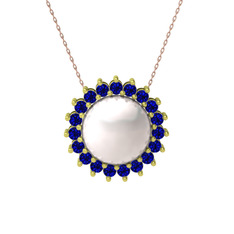 Inci ve lab safir 14 ayar altın kolye (40 cm rose altın rolo zincir)