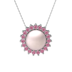 Gün Işığı İnci Kolye - Pembe inci ve pembe kuvars 925 ayar gümüş kolye (40 cm beyaz altın rolo zincir) #n006en