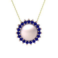 Pembe inci ve lab safir 8 ayar rose altın kolye (40 cm altın rolo zincir)