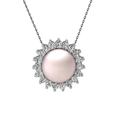 Gün Işığı İnci Kolye - Pembe inci ve beyaz zirkon 925 ayar gümüş kolye (40 cm gümüş rolo zincir) #nme8e7