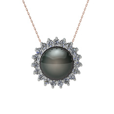 Gün Işığı İnci Kolye - Siyah inci ve pırlanta 925 ayar gümüş kolye (0.285 karat, 40 cm rose altın rolo zincir) #omscaw