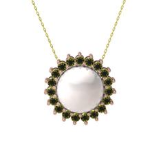 Inci ve peridot 8 ayar rose altın kolye (40 cm altın rolo zincir)