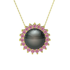 Gün Işığı İnci Kolye - Siyah inci ve pembe kuvars 14 ayar altın kolye (40 cm gümüş rolo zincir) #p4kh5f