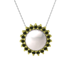 Gün Işığı İnci Kolye - Inci ve peridot 14 ayar altın kolye (40 cm beyaz altın rolo zincir) #pijbpi