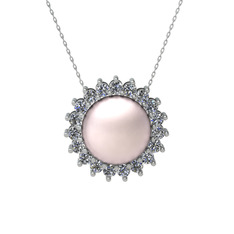 Pembe inci ve pırlanta 18 ayar beyaz altın kolye (0.285 karat, 40 cm beyaz altın rolo zincir)