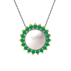 Gün Işığı İnci Kolye - Inci ve kök zümrüt 925 ayar altın kaplama gümüş kolye (40 cm gümüş rolo zincir) #pt8ww2