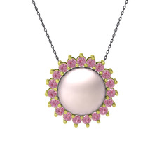Gün Işığı İnci Kolye - Pembe inci ve pembe kuvars 925 ayar altın kaplama gümüş kolye (40 cm gümüş rolo zincir) #q2lxo5