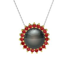 Gün Işığı İnci Kolye - Siyah inci ve garnet 18 ayar altın kolye (40 cm beyaz altın rolo zincir) #qe3b07
