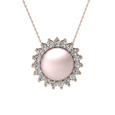 Gün Işığı İnci Kolye - Pembe inci ve beyaz zirkon 14 ayar rose altın kolye (40 cm rose altın rolo zincir) #qls4u0
