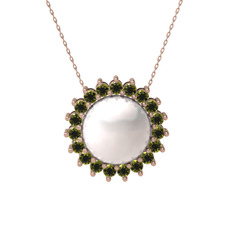 Gün Işığı İnci Kolye - Inci ve peridot 925 ayar rose altın kaplama gümüş kolye (40 cm rose altın rolo zincir) #rorngd