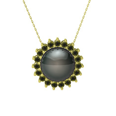 Gün Işığı İnci Kolye - Siyah inci ve peridot 8 ayar altın kolye (40 cm altın rolo zincir) #rzs2we