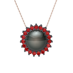 Gün Işığı İnci Kolye - Siyah inci ve garnet 925 ayar siyah rodyum kaplama gümüş kolye (40 cm rose altın rolo zincir) #tijdlb
