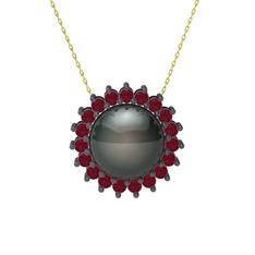 Gün Işığı İnci Kolye - Siyah inci ve kök yakut 925 ayar siyah rodyum kaplama gümüş kolye (40 cm gümüş rolo zincir) #tiw9vl