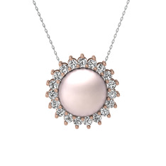 Gün Işığı İnci Kolye - Pembe inci ve swarovski 18 ayar rose altın kolye (40 cm beyaz altın rolo zincir) #tl3ta7