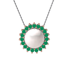 Inci ve kök zümrüt 14 ayar rose altın kolye (40 cm gümüş rolo zincir)