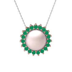 Gün Işığı İnci Kolye - Pembe inci ve kök zümrüt 925 ayar rose altın kaplama gümüş kolye (40 cm beyaz altın rolo zincir) #uogo5c