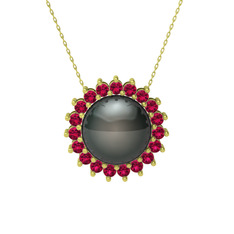 Gün Işığı İnci Kolye - Siyah inci ve rodolit garnet 925 ayar altın kaplama gümüş kolye (40 cm altın rolo zincir) #uz8373