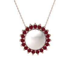 Gün Işığı İnci Kolye - Inci ve kök yakut 18 ayar rose altın kolye (40 cm rose altın rolo zincir) #v5ectt