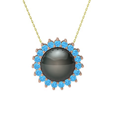 Gün Işığı İnci Kolye - Siyah inci ve akuamarin 925 ayar rose altın kaplama gümüş kolye (40 cm altın rolo zincir) #vqyj4t