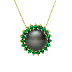 Gün Işığı İnci Kolye - Siyah inci ve yeşil kuvars 18 ayar altın kolye (40 cm altın rolo zincir) #wse7mc