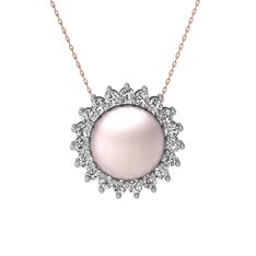 Gün Işığı İnci Kolye - Pembe inci ve swarovski 14 ayar beyaz altın kolye (40 cm rose altın rolo zincir) #wutesa