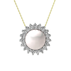 Gün Işığı İnci Kolye - Inci ve swarovski 8 ayar beyaz altın kolye (40 cm altın rolo zincir) #x2zkk7