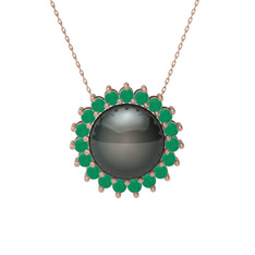 Gün Işığı İnci Kolye - Siyah inci ve kök zümrüt 14 ayar rose altın kolye (40 cm rose altın rolo zincir) #y4i6q1