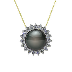 Gün Işığı İnci Kolye - Siyah inci ve pırlanta 18 ayar beyaz altın kolye (0.285 karat, 40 cm altın rolo zincir) #ytwx2d