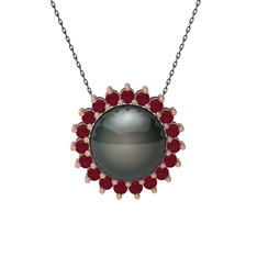 Gün Işığı İnci Kolye - Siyah inci ve kök yakut 925 ayar rose altın kaplama gümüş kolye (40 cm gümüş rolo zincir) #z0qstn