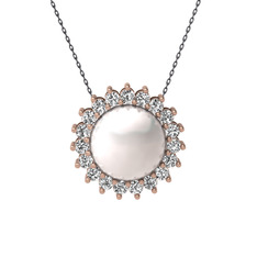 Inci ve swarovski 14 ayar rose altın kolye (40 cm gümüş rolo zincir)