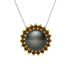 Gün Işığı İnci Kolye - Siyah inci ve dumanlı kuvars 14 ayar altın kolye (40 cm beyaz altın rolo zincir) #zpi8hq