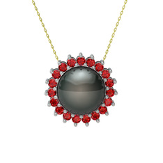 Siyah inci ve garnet 8 ayar beyaz altın kolye (40 cm altın rolo zincir)