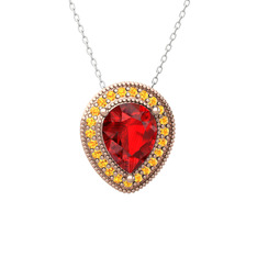 Esinti Kolye - Garnet ve sitrin 18 ayar rose altın kolye (40 cm beyaz altın rolo zincir) #103n1ey
