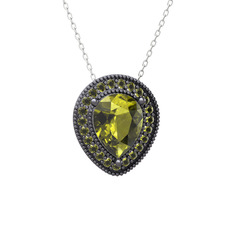 Esinti Kolye - Peridot 925 ayar siyah rodyum kaplama gümüş kolye (40 cm beyaz altın rolo zincir) #108hae2