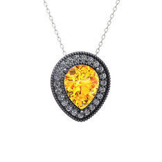 Esinti Kolye - Sitrin ve swarovski 925 ayar siyah rodyum kaplama gümüş kolye (40 cm gümüş rolo zincir) #10qynhh