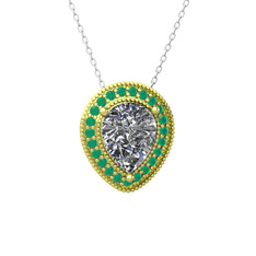 Esinti Kolye - Swarovski ve kök zümrüt 18 ayar altın kolye (40 cm beyaz altın rolo zincir) #11d5v7q