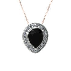 Siyah zirkon ve swarovski 14 ayar beyaz altın kolye (40 cm rose altın rolo zincir)