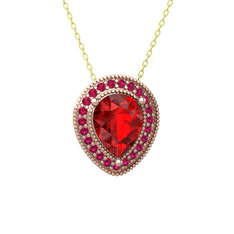 Esinti Kolye - Garnet ve rodolit garnet 8 ayar rose altın kolye (40 cm altın rolo zincir) #11roiql