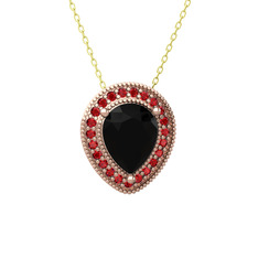Siyah zirkon ve garnet 18 ayar rose altın kolye (40 cm altın rolo zincir)