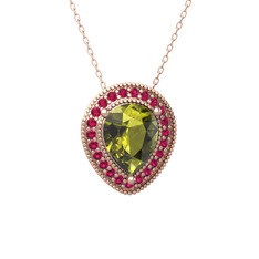 Esinti Kolye - Peridot ve rodolit garnet 14 ayar rose altın kolye (40 cm rose altın rolo zincir) #1246r6w