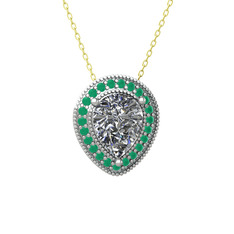 Swarovski ve kök zümrüt 18 ayar beyaz altın kolye (40 cm altın rolo zincir)
