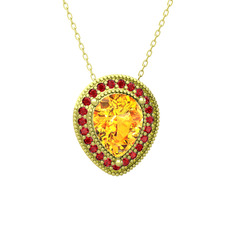 Esinti Kolye - Sitrin ve garnet 8 ayar altın kolye (40 cm altın rolo zincir) #12vmf7o