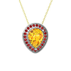 Esinti Kolye - Sitrin ve garnet 14 ayar beyaz altın kolye (40 cm altın rolo zincir) #13pd057